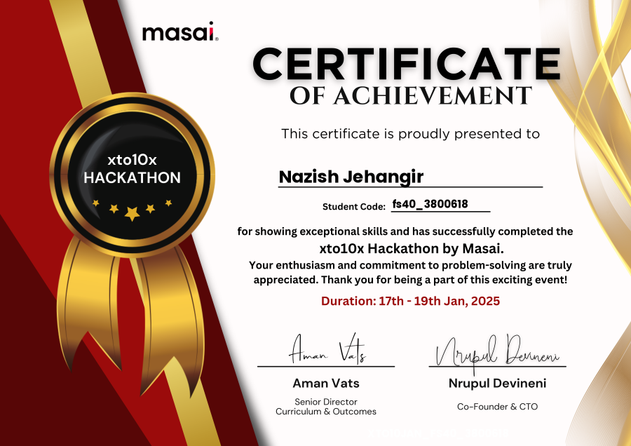 xto10x Hackathon Certificate